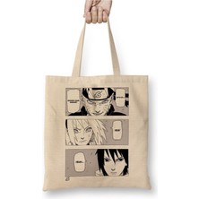 Toyaso Trio Naruto Beyaz Bez Çanta Uzun Saplı Alışveriş Çantası Plaj Çantası