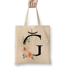 Toyaso Ğ Harfi Beyaz Bez Çanta Uzun Saplı Alışveriş Çantası Plaj Çantası