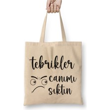 Toyaso Komik Söz Tebrikler Canımı Sıktın Beyaz Bez Çanta Uzun Saplı Alışveriş Çantası Plaj Çantası