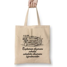 Toyaso Öğretmenler Günü Öğretmene Hediye Beyaz Bez Çanta Uzun Saplı Alışveriş Çantası Plaj Çantası