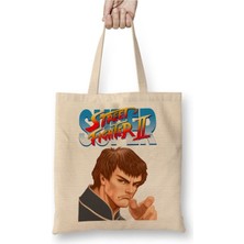 Toyaso Street Fighter 2 Dhalsim Beyaz Bez Çanta Uzun Saplı Alışveriş Çantası Plaj Çantası
