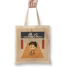 Toyaso Chibi Yu x Nishinoya Haikyuu Beyaz Bez Çanta Uzun Saplı Alışveriş Çantası Plaj Çantası