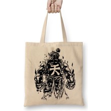 Toyaso Street Fighter Akuma Beyaz Bez Çanta Uzun Saplı Alışveriş Çantası Plaj Çantası