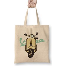 Toyaso Vespa 01 Beyaz Bez Çanta Uzun Saplı Alışveriş Çantası Plaj Çantası