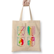 Toyaso Attack On Titan Rainbow Beyaz Bez Çanta Uzun Saplı Alışveriş Çantası Plaj Çantası