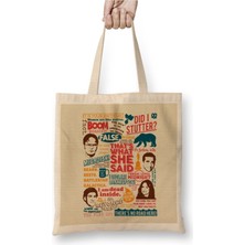 Toyaso The Office Quotes Colors Beyaz Bez Çanta Uzun Saplı Alışveriş Çantası Plaj Çantası
