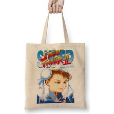 Toyaso Street Fighter 2 Cammy Beyaz Bez Çanta Uzun Saplı Alışveriş Çantası Plaj Çantası