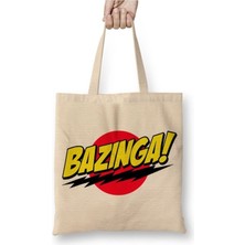 Toyaso Big Bang Sheldon Cooper Bazinga Beyaz Bez Çanta Uzun Saplı Alışveriş Çantası Plaj Çantası