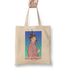 Toyaso Boy With Luv Bts Kim Seokjin Beyaz Bez Çanta Uzun Saplı Alışveriş Çantası Plaj Çantası