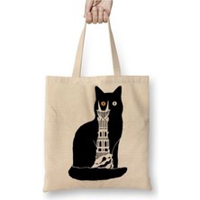 Toyaso Lord Of The Rings Kedi Beyaz Bez Çanta Uzun Saplı Alışveriş Çantası Plaj Çantası