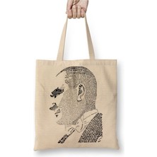 Toyaso Mustafa Kemal Atatürk 020 Beyaz Bez Çanta Uzun Saplı Alışveriş Çantası Plaj Çantası