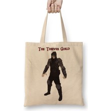Toyaso Skyrim The Thieves Guild Beyaz Bez Çanta Uzun Saplı Alışveriş Çantası Plaj Çantası