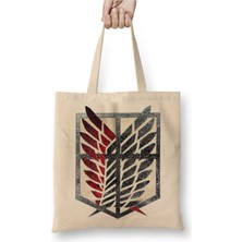 Toyaso Attack On Titan Scoutıng Legıon Beyaz Bez Çanta Uzun Saplı Alışveriş Çantası Plaj Çantası