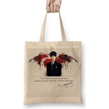 Toyaso Mustafa Kemal Atatürk 019BEYAZ Bez Çanta Uzun Saplı Alışveriş Çantası Plaj Çantası