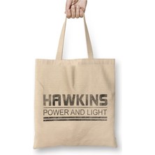 Toyaso Hawkins Power And Light Stranger Things Beyaz Bez Çanta Uzun Saplı Alışveriş Çantası Plaj Çantası