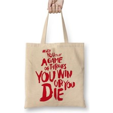 Toyaso Game Of Thrones You Win Beyaz Bez Çanta Uzun Saplı Alışveriş Çantası Plaj Çantası