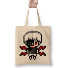 Toyaso Tokyo Ghoul Kaneki Kun Pixels Beyaz Bez Çanta Uzun Saplı Alışveriş Çantası Plaj Çantası