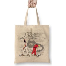 Toyaso Street Fighter 2 Beyaz Bez Çanta Uzun Saplı Alışveriş Çantası Plaj Çantası