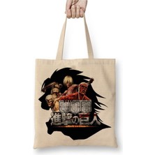 Toyaso Attack On Titan Titan Saldırısı Beyaz Bez Çanta Uzun Saplı Alışveriş Çantası Plaj Çantası