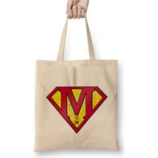 Toyaso Supermom Süperanne Anneler Günü 04 Beyaz Bez Çanta Uzun Saplı Alışveriş Çantası Plaj Çantası