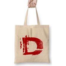 Toyaso D Harfi Beyaz Bez Çanta Uzun Saplı Alışveriş Çantası Plaj Çantası