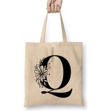 Toyaso Q Harfi Beyaz Bez Çanta Uzun Saplı Alışveriş Çantası Plaj Çantası