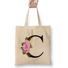 Toyaso C Harfi Beyaz Bez Çanta Uzun Saplı Alışveriş Çantası Plaj Çantası