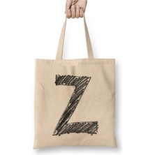 Toyaso Z Harfi Beyaz Bez Çanta Uzun Saplı Alışveriş Çantası Plaj Çantası