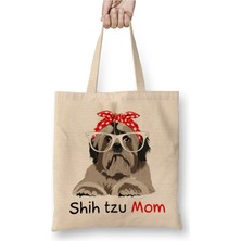 Toyaso Shih Tzu Mom Bandana Womens Shih Tzu Dog Beyaz Bez Çanta Uzun Saplı Alışveriş Çantası Plaj Çantası