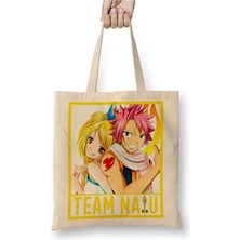 Toyaso Fairy Tail Team Nalu Natsu Lucy Beyaz Bez Çanta Uzun Saplı Alışveriş Çantası Plaj Çantası
