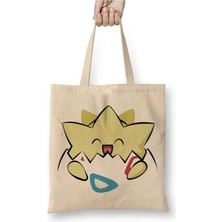 Toyaso Togepi Pokemon Beyaz Bez Çanta Uzun Saplı Alışveriş Çantası Plaj Çantası