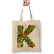 Toyaso Yeni Yıl Yılbaşı Özel K Harfli Mutlu Yıllar Bez Çanta Uzun Saplı Alışveriş Çantası Plaj Çantası