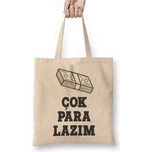 Toyaso Komik Söz Çok Para Lazım Beyaz Bez Çanta Uzun Saplı Alışveriş Çantası Plaj Çantası