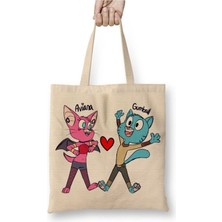 Toyaso Kedi Cat Mammal Dog, Gumball Waterson Ariana Aşk Bez Çanta Alışveriş Çantası Plaj Çantası