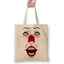 Toyaso Pennywise Beyaz Bez Çanta Uzun Saplı Alışveriş Çantası Plaj Çantası