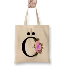 Toyaso Ö Harfi Beyaz Bez Çanta Uzun Saplı Alışveriş Çantası Plaj Çantası