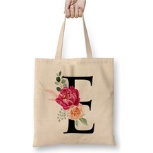 Toyaso E Harfi Beyaz Bez Çanta Uzun Saplı Alışveriş Çantası Plaj Çantası