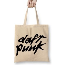 Toyaso Daft Punk 03 Beyaz Bez Çanta Uzun Saplı Alışveriş Çantası Plaj Çantası