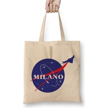 Toyaso Guardians Of The Galaxy Milano Nasa Logo Beyaz Bez Çanta Uzun Saplı Alışveriş Çantası Plaj Çantası