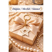 Crystal Atelier 15 Adet İnci Yıldız Anahtarlık – Düğün Söz Nişan Kına Mevlid Sünnet Ramazan Toplu Hediyelik