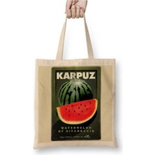 Toyaso Diyarbakır Karpuzu Beyaz Bez Çanta Uzun Saplı Alışveriş Çantası Plaj Çantası