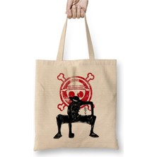 Toyaso One Piece Luffy Crimson Gear Beyaz Bez Çanta Uzun Saplı Alışveriş Çantası Plaj Çantası