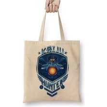 Toyaso Kaiju Beyaz Bez Çanta Uzun Saplı Alışveriş Çantası Plaj Çantası