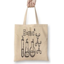 Toyaso Kimya Kimyager Einstein E Mc Formül Beyaz Bez Çanta Uzun Saplı Alışveriş Çantası Plaj Çantası