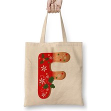 Toyaso F Harfi Beyaz Bez Çanta Uzun Saplı Alışveriş Çantası Plaj Çantası