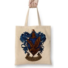Toyaso Ravenclaw 01 Beyaz Bez Çanta Uzun Saplı Alışveriş Çantası Plaj Çantası