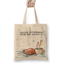 Toyaso Huzur Istiyorsan, Kahve Iç Beyaz Bez Çanta Uzun Saplı Alışveriş Çantası Plaj Çantası