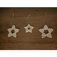 SSCglow Dekoratif Ahşap Boncuklu Yıldız Set 3'lü, Bebek Odası Dekorasyonu, Kapı, Duvar, Mutfak Süsü