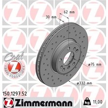 Zimmermann Zımmermann 150.1297.52 - Fren Dıskı On Havalı Bmw X3 E83 X5 E53 Delikli