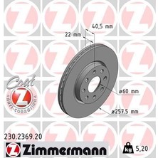 Zimmermann Zımmermann 230.2369.20 - Ön Fren Aynası Corsa D 07 Corsa E 14 Adam 13 Punto Evo-Grande Punto 05 257×22X4DL Havalı 14inç 55700921